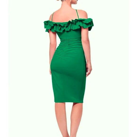 Xscape Green Ruffle Off the Shoulder Scuba Crepe Sheath Dress - Picture 2 of 3